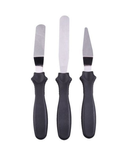 Syga Professional Offset 2 Angled and Straight Spatula Set with Plastic Handle, Black, 3-Piece