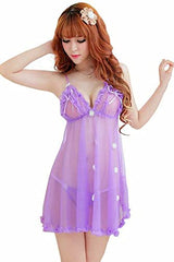 MOMISY Women Sexy Net Lingerie Transparent Set Underwear Lace Cup Teddy Bodysuit Deep V Neck Crisscross Back Strap Underwear Babydolls Sexy Lingerie Sleepwear-Purple, Free Size