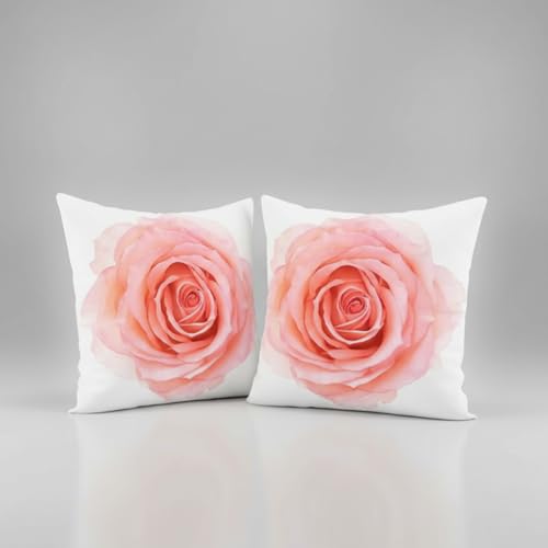 MOMISY Decorative Polyester Home Sofa Bedside Cushion Throw Pillow Covers, 45 x 45 cm, Pack of 2 (Rose-Big-2)