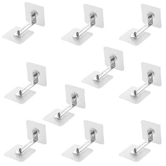 AMIQUS 10 Pcs Hevy Duty Self Adhesive Hook for Hanging Kitchen Item and Other Stainless Steel, Gold Waterproof, Strong Towels, Keys, Utensils,Robes Double-Sided Transparent (Double Claw V Shape)