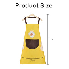 MOMISY Waterproof Kitchen Apron, Cooking Apron with Large Front Pocket, Daisy Print Design (Yellow)