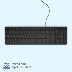 Dell KB216 Wired Multimedia Keyboard - Full-Size Layout with USB Interface, Chiclet Keys, Spill Resistance with 3 Indicator Lights| Plug and Play| Hot Keys: Volume, Mute, Play/Pause, Backward, Forward