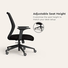 Interio by Godrej Curv Premium Mesh Wide Back Ergonomic Chair | Work from Home/Study Chair | 1-Year Warranty | Height Adjustable Chair | Heavy Duty PP Base | DIY Installation, Black