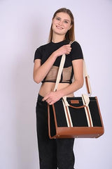 Womanix Canvas Laptop Tote Bag,14 inch Laptop Bag, Black Shoulder Bag, Casual Briefcase, Tote Bag For Women, Travel, Office, College