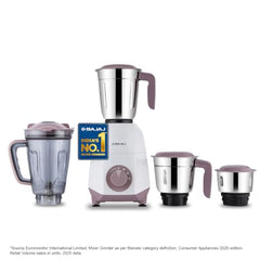 Bajaj GX-1 Mixer Grinder 500W | Superior Mixie For Kitchen | 2-In-1 For Dry Grinding | Blade Function With Titan Motor | 3 Stainless Steel Mixer Jars | 1 Year Product Warranty By Bajaj 【Blue】