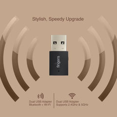 FINGERS FWF602-BT Dual Band USB Adapter (Dual Band - Supports 2.4 GHz & 5 GHz, Dual Connectivity Bluetooth & Wi-Fi, Windows & Linux (Intel Platform) Compatible, Simple Plug-n-Play)