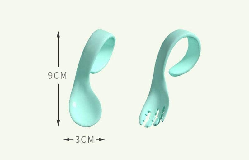 SYGA 2PCS Infant Baby Fork and Spoon Set Baby Feeding Learning Temperature Sensing Kid Utensils Toddler Anti-Choke Self Feeding Accessories (Baby Temperature Spoon Blue), Polypropylene, 3.5 inches
