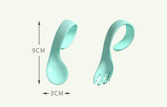 SYGA 2PCS Infant Baby Fork and Spoon Set Baby Feeding Learning Temperature Sensing Kid Utensils Toddler Anti-Choke Self Feeding Accessories (Baby Temperature Spoon Blue), Polypropylene, 3.5 inches