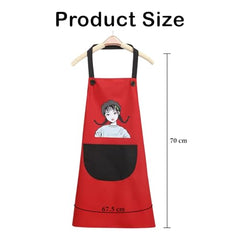 MOMISY Waterproof Kitchen Apron, Cooking Apron with Large Front Pocket, Cute Girl Print Design (Red Black)
