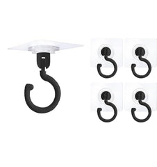 Heavy Duty 360° Rotating Self Adhesive Ceiling Hooks – No Drill, Waterproof Sticky Hooks for Hanging Plants, Wind Chimes, Lights & Mosquito Nets (360° Rotating Ceiling Hooks Pack of 5) (BLACK)