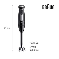 Braun MultiQuick 5, Powerful 1000W Hand Blender, Patented PowerBell Technology, Made in Europe, Guranteed Splash-Proof, Speed + Turbo, All-in-1: Blender, Grinder, Chopper & Whisker (MQ55236 Black)