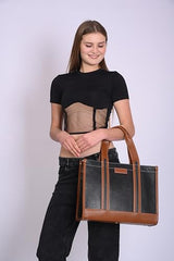 Womanix Canvas Laptop Tote Bag,14 inch Laptop Bag, Black Shoulder Bag, Casual Briefcase, Tote Bag For Women, Travel, Office, College