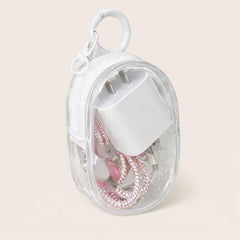 Sumiko 1 Pc Cable Storage Pouch with Carbiner Clip | Compact Clear PVC Organizer Bag for Chargers Earphones USB Cables & Accessories | Portable Waterproof Pouch with Hook for Travel Daily Use Gifts