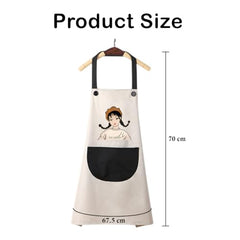 MOMISY Waterproof Kitchen Apron, Cooking Apron with Large Front Pocket, Cute Girl Print Design (OffWhite Black)