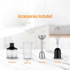 KENT Hand Blender Plus Chopper 450 W | Variable Speed Control | Turbo Switch for Fast Blending & Chopping | Hot & Cold Blending | Low Noise DC Motor | Multiple Attachments Chopper, Whisker & Jar