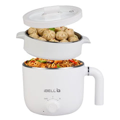 IBELL MPK15M Multipurpose Electric Kettle, 1.5 Litre, 800W, 2 Cooking Pots & Egg Boiler, Temperature Control, For boiling Water, Egg, Stainless Steel Body (White)