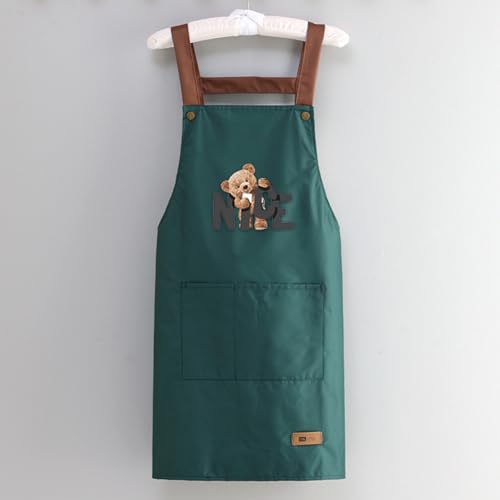 MOMISY Kitchen Apron – Adjustable Cooking Apron with Straps & Front Pockets (Dark Green)