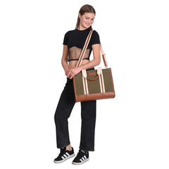 Womanix Canvas Laptop Tote Bag,14 inch Laptop Bag, Black Shoulder Bag, Casual Briefcase, Tote Bag For Women, Travel, Office, College
