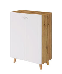 DeckUp Milo Engineered Wood 2-Door Shoe Rack (Wotan Oak & White, Matte Finish)