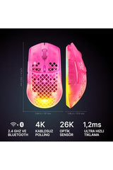 SteelSeries Aerox 3 Wireless Gen 2 - Ultralight 68g Gaming Mouse, 4K Polling, 26K DPI Optical Sensor, 200 Hours Battery Life, IP54, 80 Million Clicks, RGB, Pure PTFE Gliding Feet, Shadow