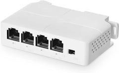 COOLCOLD 4 Port PoE Extender With 1 In 3 Out, Repeater Support IEEE802.3af/at, 100Mbps Ethernet Powered Passthrough Switch, Extend 100m(328ft), Wall and Din-Rail Mount (White)