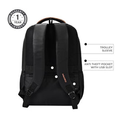 Gear Vintage 4 19"/29L anti theft faux leather Medium Water Resistant Laptop Backpack/Casual Backpack/Daypack/Travel Backpack/College Bag For Men/Women(Pitch Black-Black)