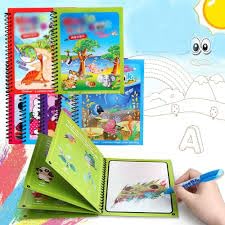 Smart Kid Magic Water Book 4 Pc Set for Kids Age 2–10 Years | Reusable Water Coloring Books Refillable Water Pen | Mess-Free Painting Activity Book | Early Learning Drawing and Travel Activity Kit
