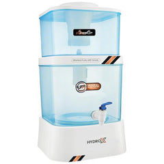 Pureplus Gravity Water Filter | 20 Liter Top Water Purifier | Chemical Free, Electricity Free | Water Filter for Home, Kitchen & Camping (White & Blue)