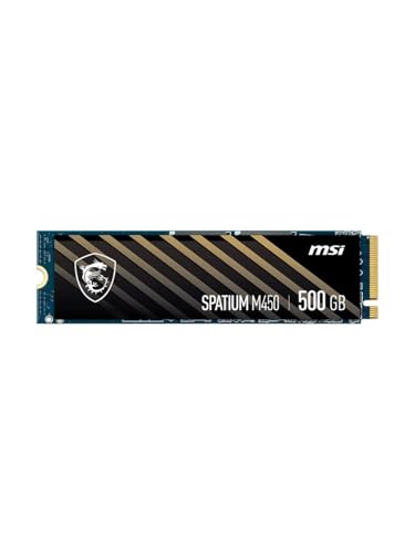 MSI SSD SPATIUM M450 PCIe 4.0 NVMe M.2 500GB V1 – Internal Solid State Drive, up to 3600 MB/s Read & 2300 MB/s Write, PHISON E19T Controller, 3D NAND, Built‑In Data Security, 5‑Year Warranty (300 TBW)