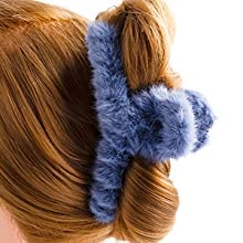 Soft Faux Fleece Fur Large Hair Clutcher/Hair Barrette Hair Clip Claw/Clamp/Pin/Fluffy/Accessories, Random Color For Women & Girls-Pack of 3 (Fog blue Mint Green Lemon yellow)