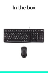 Logitech MK120 Wired USB Keyboard and Mouse Set for Windows, Optical Wired Mouse, Full-Size Keyboard, USB Plug-and-Play, Compatible for PC, Laptop - Black