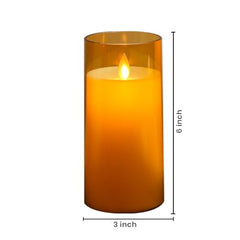 Flameless LED Pillar Candle Set of 2 | Acrylic Fiber Glass | Dancing Faux Wick | Remote Control with Battery Operated 3 AA | Home Décor & Gifting | 3" D x 6" H | Red