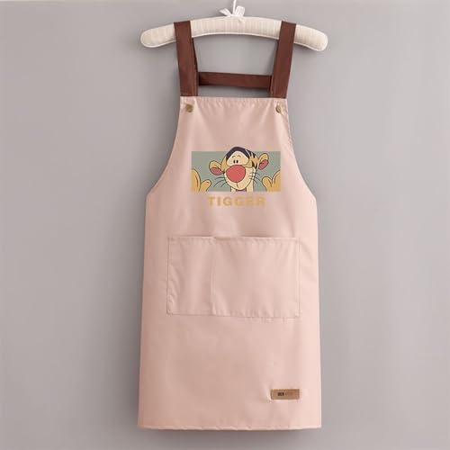 MOMISY Kitchen Apron with Front Pocket – Cute Cartoon Cooking Apron (Peach)