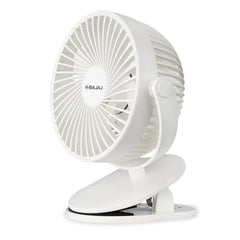 Bajaj Pygmy Mini Fan 110MM | USB Charging | Multi-Clip Function | Rechargeable | 4-Hr Back-up | Silent Operation | Longer Battery Life | Energy Efficient | Portable【White】