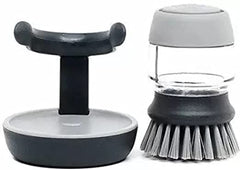 MOMISY Plastic Cleaning Brush with Soap Dispenser for Kitchen, Sink, Dish Washer with Storage Stand-Pack of 2 (Grey, Green