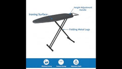 JVD Prestige II Foldable Adjustable Ironing Board | Heat-Rated Bungee Cover & Fibre Padding | Durable Steel Mesh Top | Black