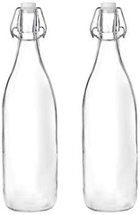 Amazon Brand - Solimo Silica Glass Bottle with Flip Cap, 1 Litre, Set of 4, Transparent