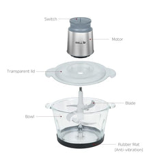 iBELL MT200GM Electric Food Chopper 700W with 2L Glass Bowl, Multi Purpose Chopper for Meat Vegetables Fruits Nuts & Herbs,2 Year Warranty