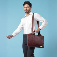 VISMIINTREND Laptop Leather Bag for Man | Coffee Brown