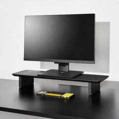carpentray Wooden Computer Long Monitor Stand, Monitor Riser Desk Shelf Desktop Legs Stand TV Laptop Riser with Keyboard Storage Desk (Walnut (80cm, Black Legs)