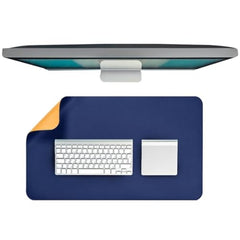 Dyazo Vegan PU Leather Mouse Pad for Remote Work/Office/Gaming, Large Desk Mat, Dual-Sided Anti-Slip, Water-Resistant Design (800 x 300mm, Navy Blue & Yellow)