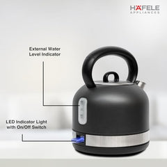 Hafele Dome Plus 2200W, 240V Electric Stainless Steel Kettle with Spout Cover with Analogue Temperature Display, Detachable Micro-Mesh Filter for Lime Scale Filtering, Easy Cleaning (1.7 L) (Grey)