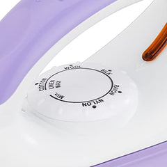 USHA Armor 1100 watts Dry Iron with Shock Proof Plastic Body | Single Coat Black Non Stick Soleplate for Longer Durability|Overheat Safety Shutoff |180° Swivel Cord | 2 Years Warranty|(Purple & White)
