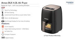 Crompton Ameo Edge 5L Digital Air Fryer, NutriGuard Technology, 10 Preset Menus, Interactive Digital Display, SilentPro Technology, Edge-to-Edge Design,1 Year Warranty (ACGAF-AMEO EDGE 5L)