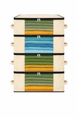 Kottify Cotton Canvas Clothes Storage Bags Pack of 3 | Saree Covers with Zip | Wardrobe Organizer for Women’s Dresses, Sarees & Lehengas | Breathable Fabric Storage Bag with Window (17 x 14 x 7 Inch)