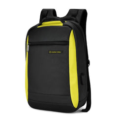 Nasher Miles Madison Passenger Workpack 22 Liters Water Resistant, Padded, Premium Reversed Polyester Black Yellow Laptop Backpack | USB charging| Unisex | Ideal For Office (Black & Yellow)
