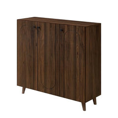 DeckUp Milo Engineered Wood 3-Door Shoe Rack (Walnut, Matte Finish)
