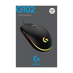 Logitech G102 Light Sync Gaming Mouse with Customizable RGB Lighting, 6 Programmable Buttons, Gaming Grade Sensor, 8K DPI Tracking,16.8mn Color, Light Weight - Black