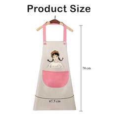 MOMISY Waterproof Kitchen Apron, Cooking Apron with Large Front Pocket, Cute Girl Print Design (OffWhite Pink)