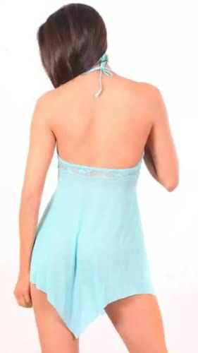 MOMISY Women Sexy Slim Fit Transparent Set Underwear Lace Cup Teddy Bodysuit Deep Round Neck Spahgetti Back Strap Underwear Babydolls Lingerie Sleepwear-Blue, Ruffle